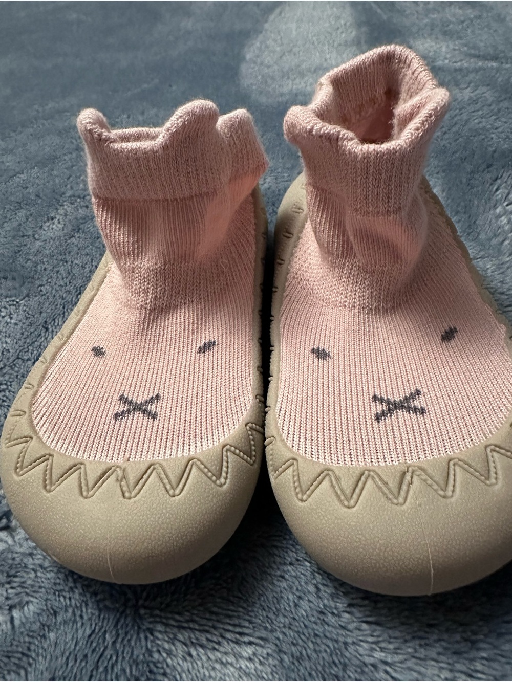 🌸 Baby Girl Pink Sock Walking Shoes First Walker Rubber Sole 12.6cm *